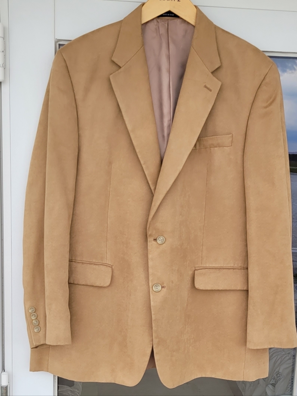 Chaps Men’s Vintage 44L Camel Tan Vegan Suede Blazer Sport Coat 2 Button Y2k